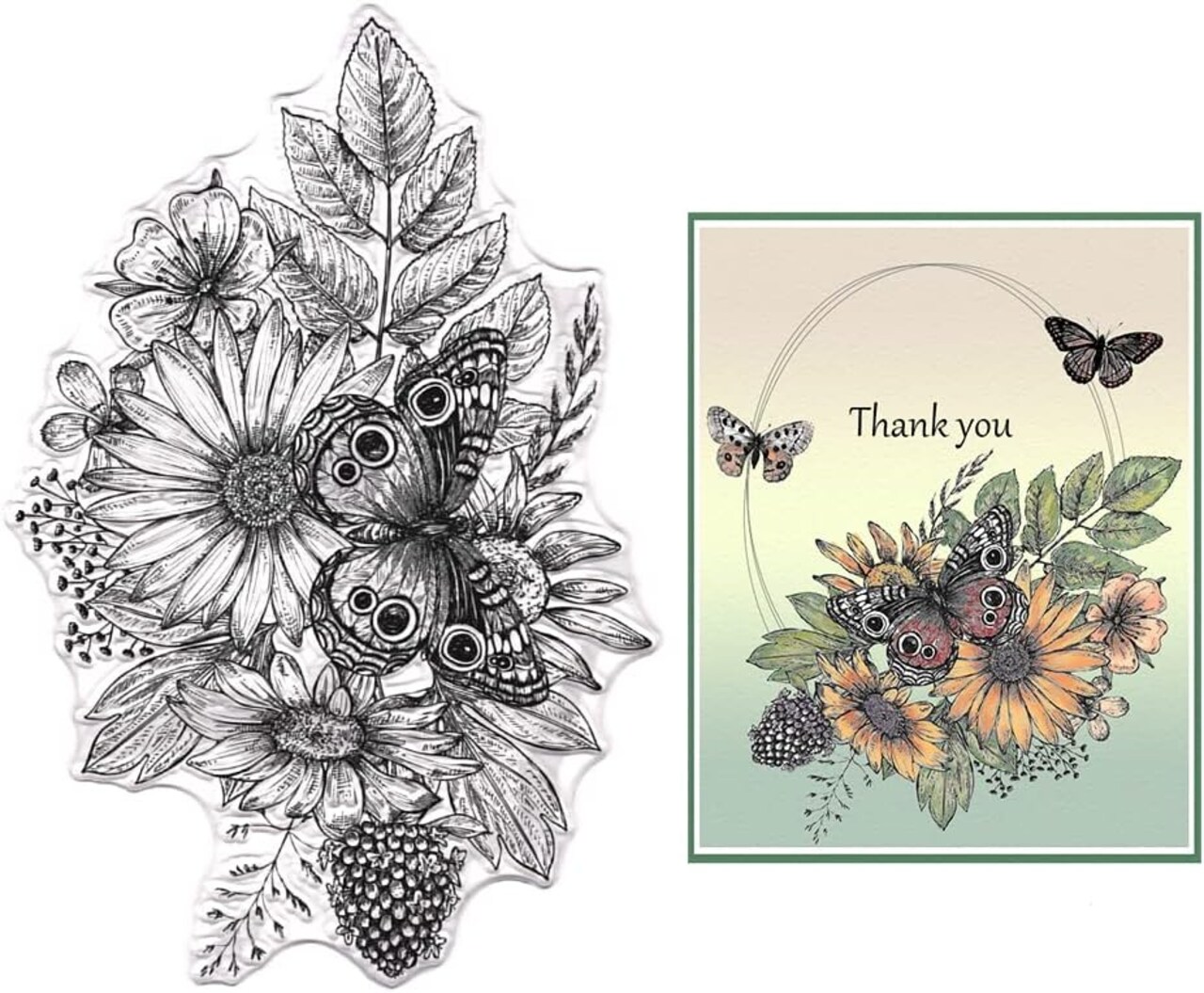 Flower & Butterfly Clear Stamps for Card Making, Plant Leaves Stamps for Holiday Decor & DIY Scrapbooking